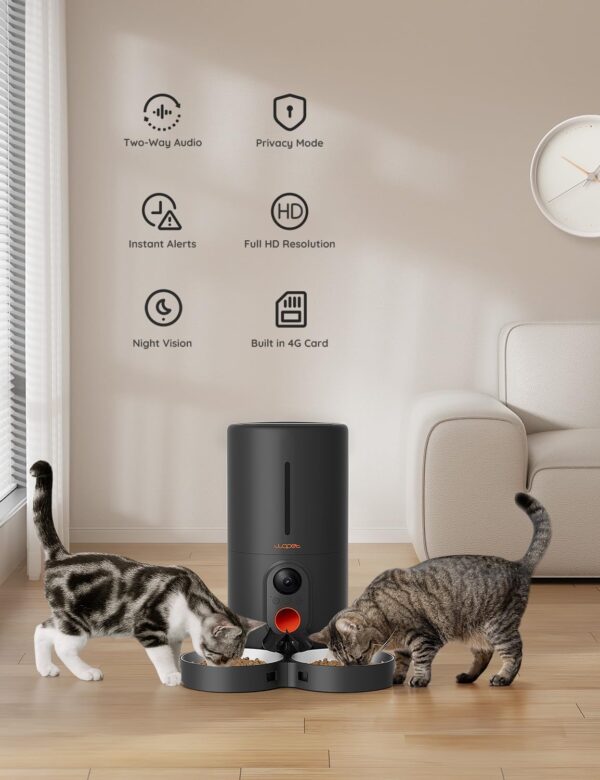 WOPET Automatic Cat Feeder with Camera for Two Cats, 1080p HD Automatic Dog Feeder, 5G WiFi Pet Feeder with Night Vision for Cat & Dog, SD Card Storage & 2-Way Audio,Black 6L - Image 3