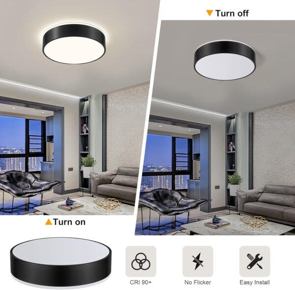 Dimmable Black Flush Mount Ceiling Light, Modern LED Close to Ceiling Lighting Fixtures with Lampshade, Minimalist Round LED Ceiling Lamp for Bedroom, Kitchen, Bathroom, Living Room-15.8IN - Image 6
