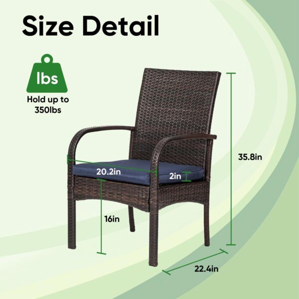 Outdoor Wicker Patio Dining Chairs with Padded Cushions Set of 2: Porch Rattan Chairs Club Chairs with High Back and Deep Seating 350lbs, Brown - Image 2