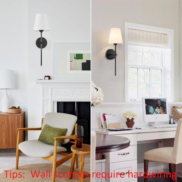 Wall Sconces Sets of 2, Retro Industrial Wall Lamps, Bathroom Vanity Sconces Wall Lighting with White Fabric Shade, Suitable for Bedroom Living Room Corridor Kitchen - Image 4
