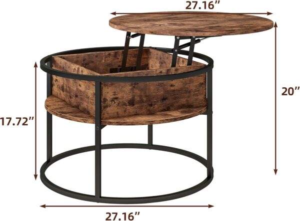 HOJINLINERO Round Lift Top Coffee Table,Coffee Tables Living Room,Black Coffee Table with Storage Hidden Compartment,Wood Farmhouse Coffee Table Decor,Center Table for Living Room,Modern Coffee Table - Image 2