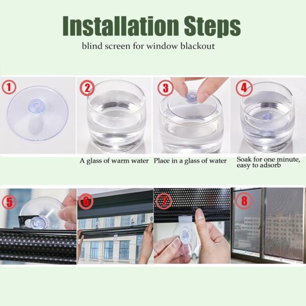 Heat Insulation Blackout Roller Blinds Retractable Balcony Sun Shade Kitchen Window Curtains with Suction Cups for Indoor Home Bedroom Living Room Office Privacy Curtain, 4 Sizes - Image 7