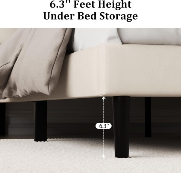 Queen Size Platform Bed Frame with Upholstered Velvet Button Tufted Headboard, Mattress Foundation with Wooden Slat Support, No Box Spring Needed, Easy Assembly, Noise Free, Beige - Image 6