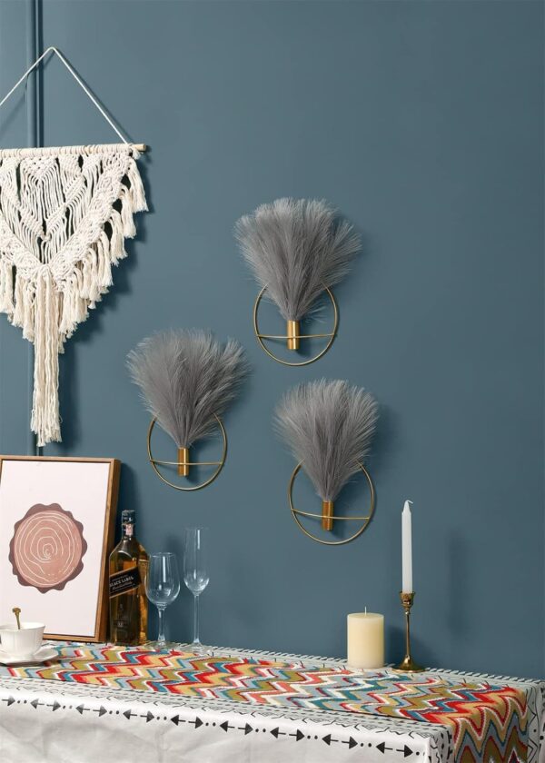 Pretty Jolly Boho Wall Decor, Wall-Mounted Metal Wall Decor, Hanging Artificial Pampas Display, Wall Art Living Room, Bedroom, Bathroom, Dining room, Plant Wall Decor 2 Pack Black - Image 6