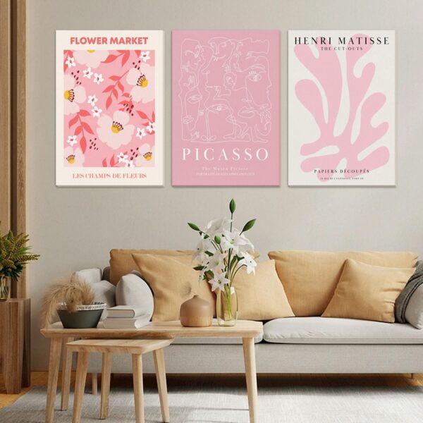 Djmwtb Matisse Picasso Abstract Canvas Wall Art Framed Set of 3 Pink Flower Market Poster Prints Aesthetic Pictures Modern Minimalist Wall Decor Painting for Living Room Bedroom Bathroom 12"x16"x3 - Image 6