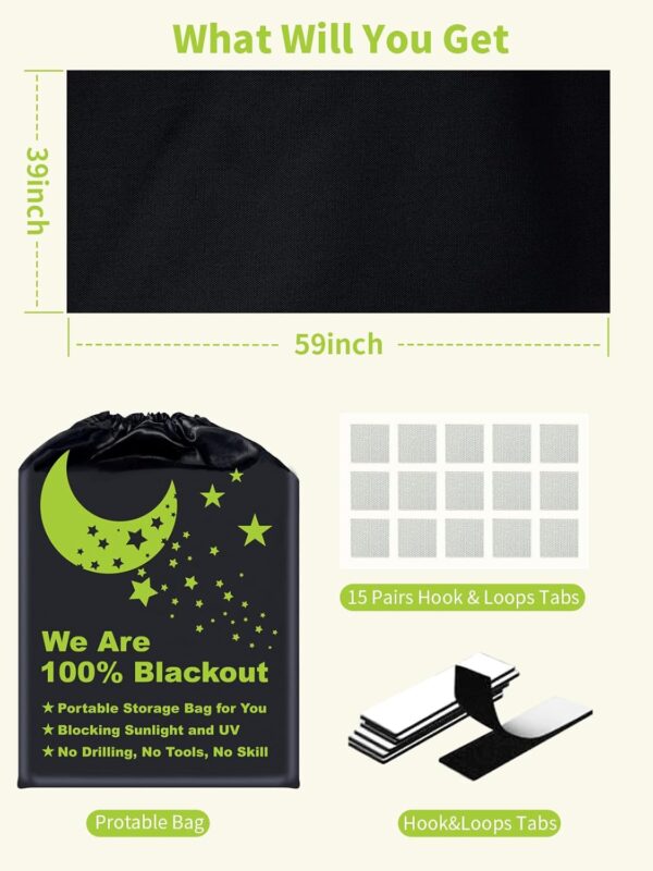 Blackout Blinds Shades [39"x 59"][100% Blackout Light][No Drill][DIY Cut to Any Size or Shape] Portable Temporary Travel Blackout Curtains for Nursery,Bedroom,Film Room,RV Car Windows Cover - Image 3
