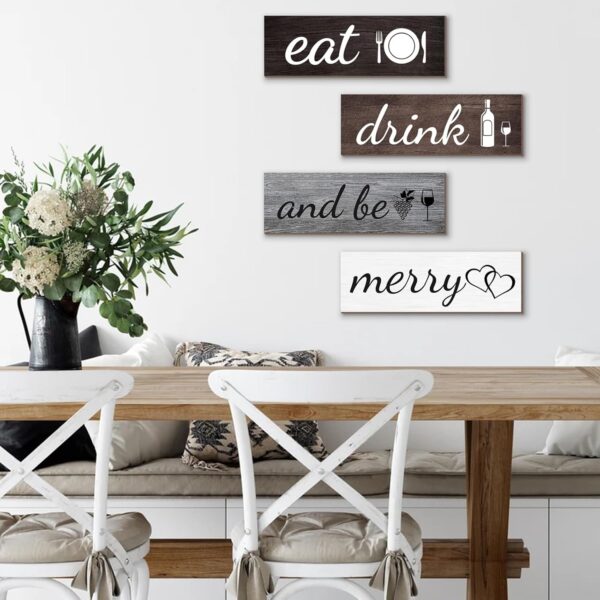 Joyhawk 4 Pcs Rustic Kitchen Decor and Accessories, Farmhouse Kitchen Wall Decor, Eat Signs Kitchen Wall Decorations for Home, Modern Eat Drink and Be Merry Art Signs for Dining Room - Image 7