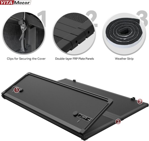 YITAMOTOR FRP Hard Tri Fold Truck Bed Tonneau Cover Fits for Toyota Tacoma 2024 5 ft Bed (Excl. Trail Edition) - Image 3