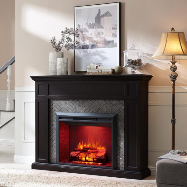 LegendFlame® Hailey Electric Fireplace with 61" Mantel Surround and Carl 35" Insert, Cream White with Light Grey Brick Finish - Image 2