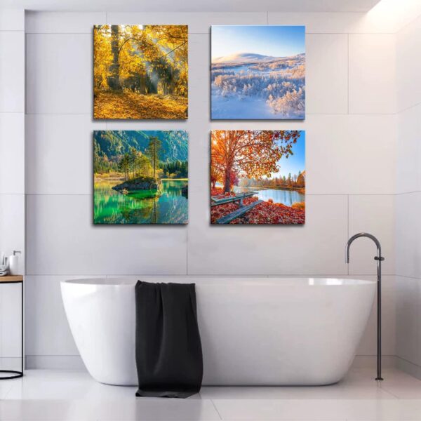 OKEXCKK Four Seasons Landscape Canvas Wall Art Decor - Spring Summer Autumn Winter Colorful Tree Painting Modern Nature Forest Prints Artwork Picture for Bathroom Office Decoration - Image 3