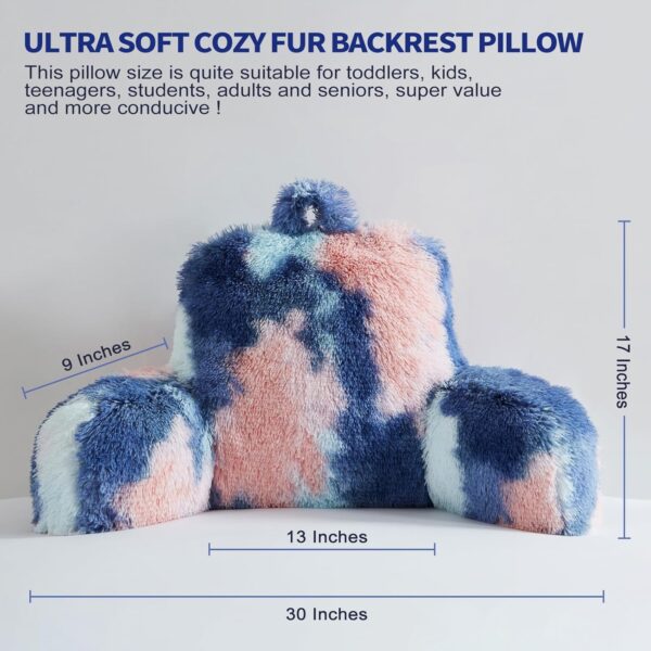 Fluffy Fur Reading Pillow for Adults & Kids Unisize, Stylish Back Pillow for Bed Sitting Up, Bed Chair Pillow with Arms, Adorable Gift for Teens, Bed Rest Sit Up Back Support Pillow - Image 2
