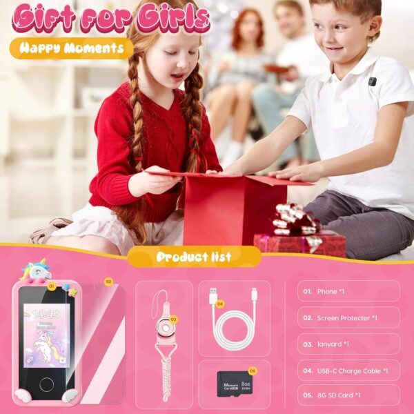 Kids Smart Phone Toys for Girls,Unicorn Gift Toys for Girls Ages 3-9 Christmas Birthday Gifts Mini Smart Phone Toys with 2.8" Touchscreen 16 Learning Games Dual Camera Music Player, 8G SD Card Pink - Image 7