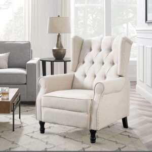 Pushback Recliner Chair, Modern Accent Arm Chair, Fabric Wingback Chair for Living Room Bedroom, Blue