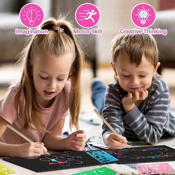 Smasiagon Scratch Paper Art Set for Kids: 2 Pack Scratch Off Art Notebook Crafts Halloween Gifts for Kids Ages 3-12 Girls Boys Birthday Christmas Party Favor Games DIY Activity - Image 2