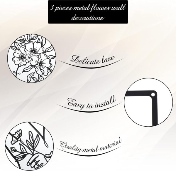 CHENGU 3 Pieces Metal Minimalist Abstract Woman Wall Art Line Drawing Wall Art Decor Single Line Female Home Hanging Wall Art Decor for Kitchen Bathroom Living Room (Flower) - Image 6