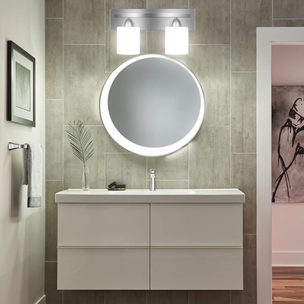 PARTPHONER - Bathroom Vanity Light Fixture - Bathroom Lighting Fixtures Over Mirror - Vanity Lighting Fixtures - Interior Bathroom Lights with Modern Glass Shade - Brushed Nickel, E26 Base, 2-Light - Image 7
