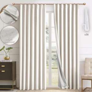 Natural Thick Linen Blend Pinch Pleated Blackout Curtains for Bedroom - 2 Pages Black Out Curtains 84 Inch 2 Panels Set for Living Room Darkening Thermal Window Curtain Drapes with 16pc Hooks