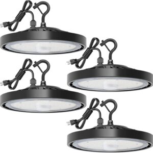 4 Pack LED Shop Lights 150W 24,000LM 5000K Super Bright High Bay Shop Lights with US Cable Plug in for Garage Workshop Warehouse Factory Barn