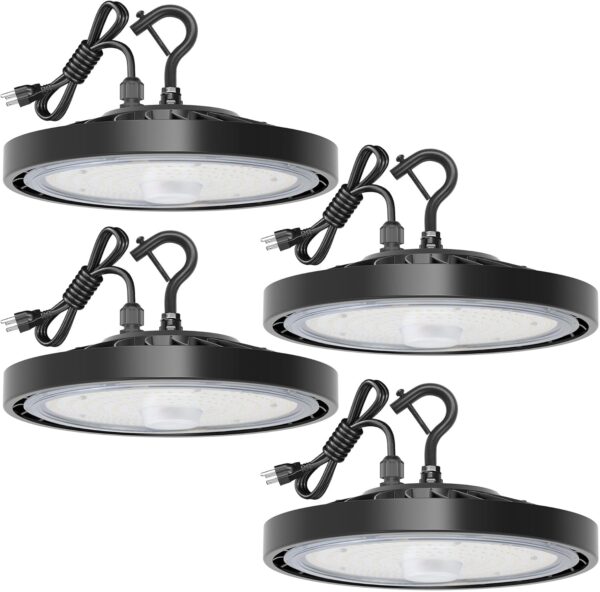 4 Pack LED Shop Lights 150W 24,000LM 5000K Super Bright High Bay Shop Lights with US Cable Plug in for Garage Workshop Warehouse Factory Barn