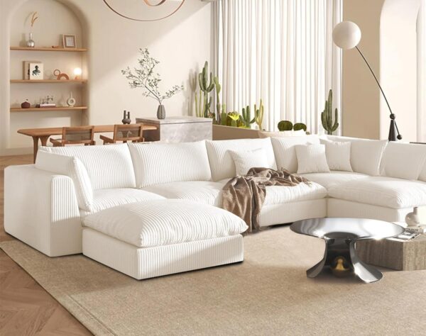 Cloud Couch Sectional,Oversized Corduroy Sectional Sofa Couch, 156'' Cloud Modular Couch with Ottoman, Deep Seat Couches for Modern Living Room/Office (Velvet, 6 Seater+Cream White) - Image 3