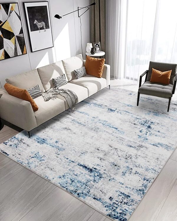 Area Rug Living Room Rugs: 8x10 Large Soft Indoor Carpet Modern Abstract Rug with Non Slip Rubber Backing for Under Dining Table Nursery Home Office Bedroom White Gray Blue - Image 3