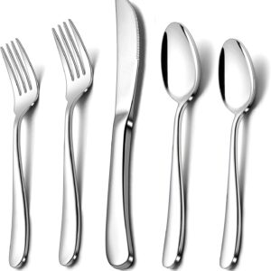 Herogo Heavy Duty Stainless Steel Silverware Set, 60-Piece Heavy Weight Modern Flatware Cutlery Set for 12, Fancy Tableware Eating Utensils Set for Home Wedding, Dishwasher Safe, Mirror Finished