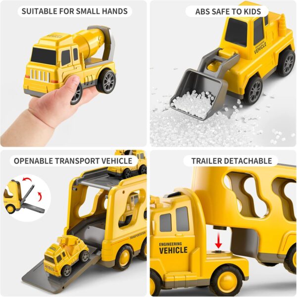 TEMI 5-in-1 Construction Truck for 3-9 Year Old Boys and Girls - Friction Power Vehicle Car for Toddlers 1-3, Carrier for Kids 3-5 - Christmas and Birthday Gifts - Image 7