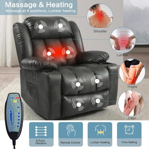 PARKOL Power Lift Recliner Chair for Elderly Breathable Leather Recliner Chair with Massage and Heat,2 Cup Holders,Electric Stand Assist,USB Ports,Gifts for Family (Silver Gray) - Image 5