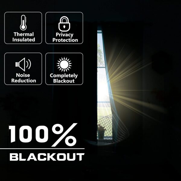KOUFALL Black Curtains 84 Inches Long for Bedroom 2 Panels Set Total 100% Blackout Heat Sun Insulated Thermal Dark Curtains No Light Blocking Black Out Blinds Shades for Bedroom Windows Living Room - Image 5