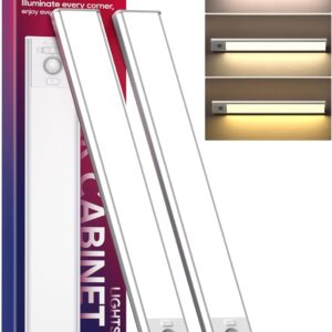 Under Cabinet Lighting, 2 Pack 8 Inch 62 LED 3 Color Temperatures Motion Sensor Light indoor, USB Rechargeable Under Cabinet Lights, Stick-On Magnetic Closet Lights, Led Lights for Room, Stair