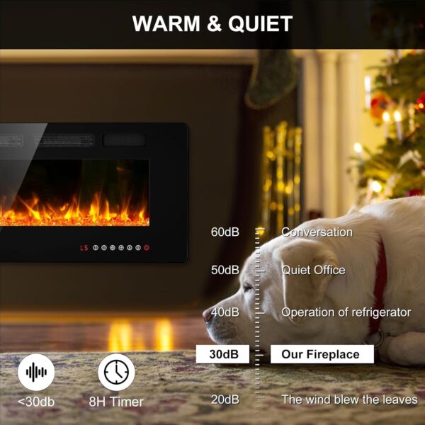 BREEZEHEAT 42 inch Electric Fireplace Wall Mounted/Freestanding-Ultra Thin Fireplace Inserts for Living Room with Double Heat Vent, Remote Control, Touch Screen, Led Flame, 8H Timer, 750w/1500w - Image 6