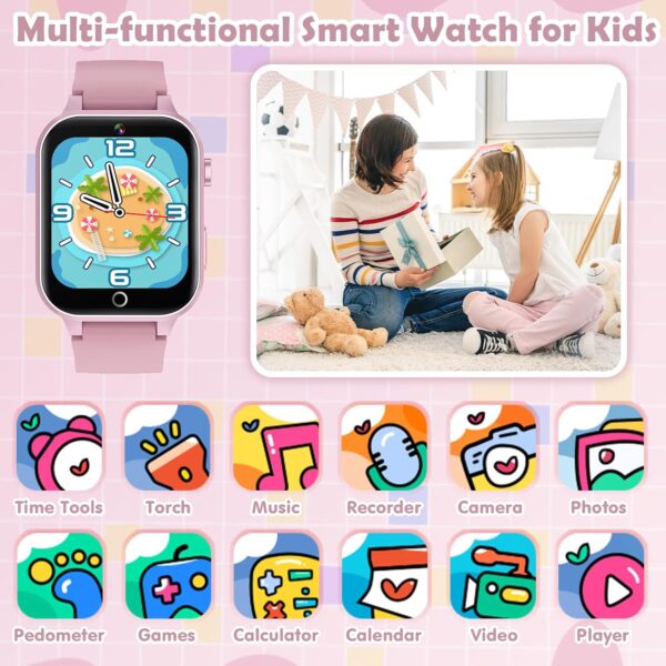 Kids Games Watch, with 26 Puzzle Games, Touch Screen, HD Camera, Alarm Clock, Toys for Ages 4-12 Years Old.Birthday Gift for Boys Girls (Pink) - Image 2