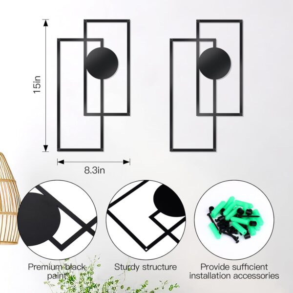 OYEFLY 2 Pcs Metal Abstract Wall Art,Modern Geometric Decor (Black, style 3) - Image 3