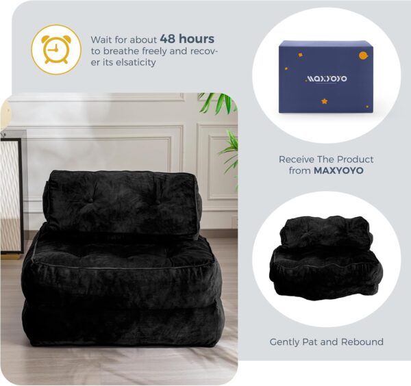 MAXYOYO Folding Sofa Bed, Velvet Convertible Sleeper Chair with Pillow Portable Fold Out Chair Bed, Multifunctional Tufted Floor Sofa Lounge for Living Room Guest Room, Black - Image 4