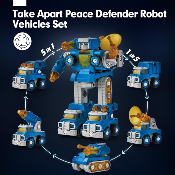 hahaland Toys for Ages 5-7 - 5 Year Old Boy Gift - 5 in 1 STEM Take Apart Trucks Transform to Robot - 5 6 7 Year Old Boy Birthday Gift - Boys Toys Age 4-6 - Image 2