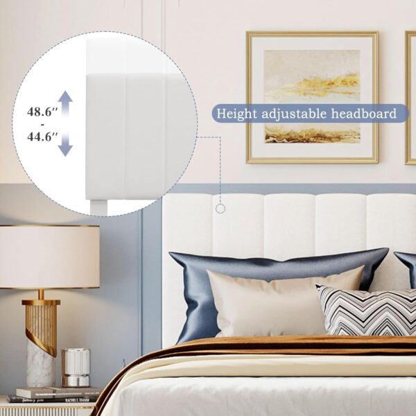 Merax Upholstered Gas Lift Up Storage Platform Bed : Queen Size Bed with Tufted Headboard Wooden Slat Support and Under Bed Storage,White - Image 5