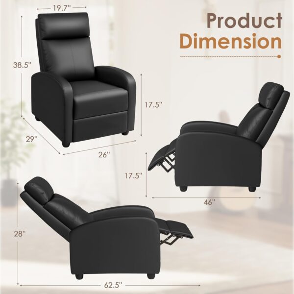 Rankok Recliner Chair Modern PU Leather Reclining Chair Ergonomic Adjustable Recliner for Living Room Home Theater Seating Single Sofa (Black) - Image 3