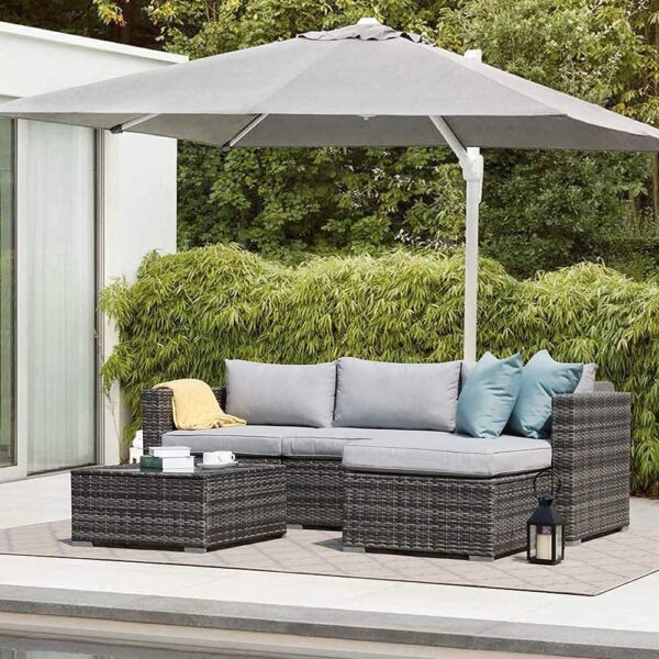 Patiorama 5 Piece Outdoor Patio Furniture Set, Sectional Conversation All-Weather Grey PE Wicker w/Light Cushions, Backyard Porch Garden Poolside Balcony Set - Image 7