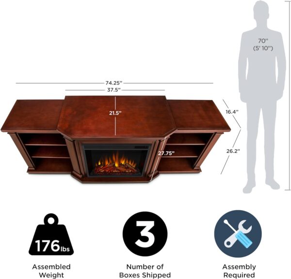 Real Flame Valmont 74" Electric Fireplace TV Stand for TVs up to 70 inches, Entertainment Center with Adjustable Shelves and Storage, TV Stand for Living Room and Bedroom, Remote Control, Timer - Image 4