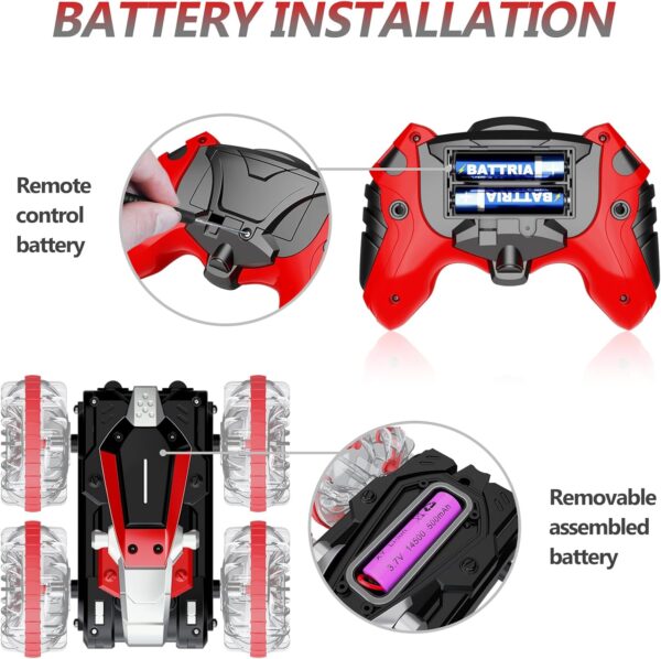 Toys for 5-12 Year Old Boys Amphibious RC Car for Kids 2.4 GHz Remote Control Boat Waterproof RC Stunt Car Truck with LED Lights 4WD Remote Control Car Boy Girl Gifts All Terrain Water Beach Pool Toy - Image 5