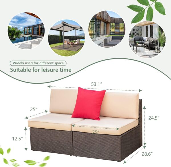 Devoko 2 Pieces Patio Furniture Sets All-Weather Outdoor Sectional Armless Sofa (Beige) - Image 7