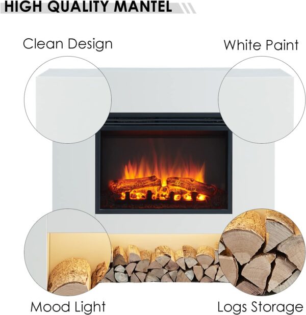 LegendFlame® Georgia Electric Fireplace with 37" Mantel Surround and Jaden 23" Insert, Cream White Finish - Image 5