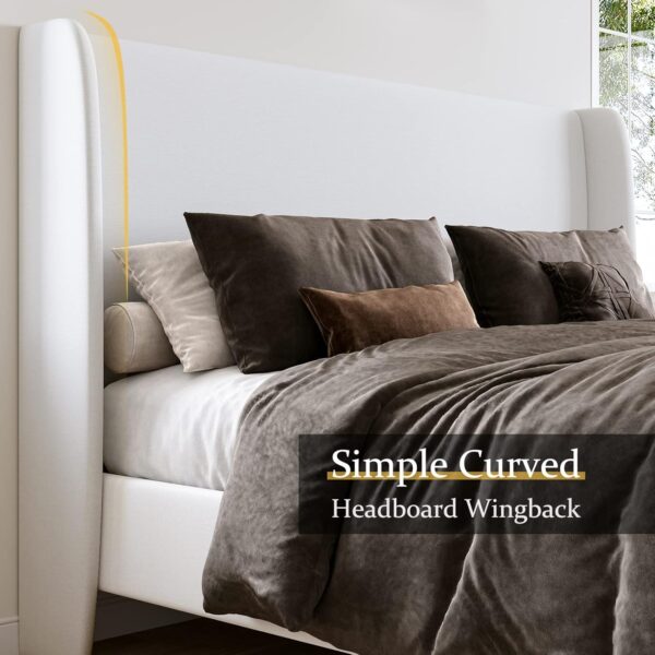 Jocisland Upholstered Bed Frame Queen Size 51.2" High Platform Bed with Wingback Headboard/No Box Spring Needed/Easy Assembly/White - Image 3