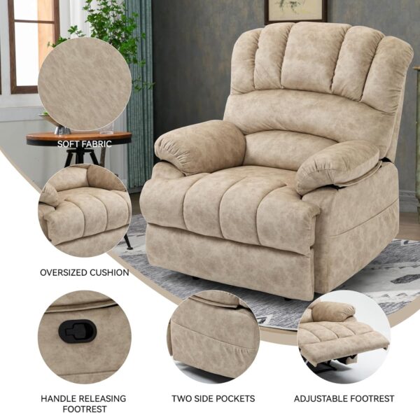LUXLEN Large Manual Recliner Chair,Soft Fabric Push Back Recliner with Overstuffed Armrest and Backrest, Living Room Single Sofa Recliners,Grey - Image 4