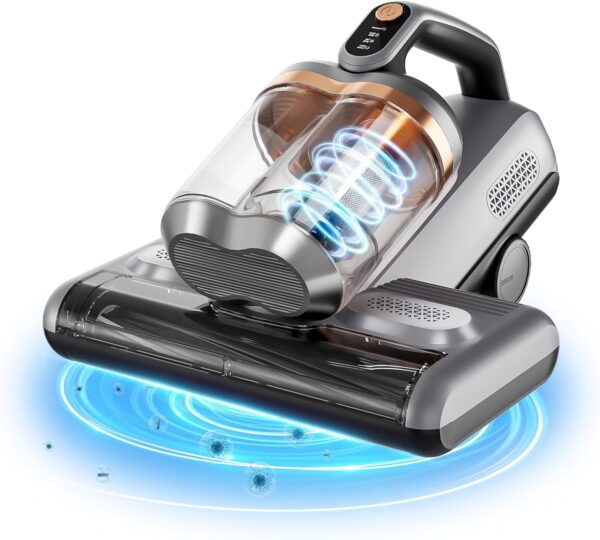 Mattress Vacuum Bed Vacuum Cleaner with 16Kpa Suction 253.7nm UV-C Light, Double-Cup Handheld Vacuums,HEPA Filter& 30000 RPM/Dual Brushroll Rotation & Ultrasonic Tech,Dual Widened Suction Port,Corded
