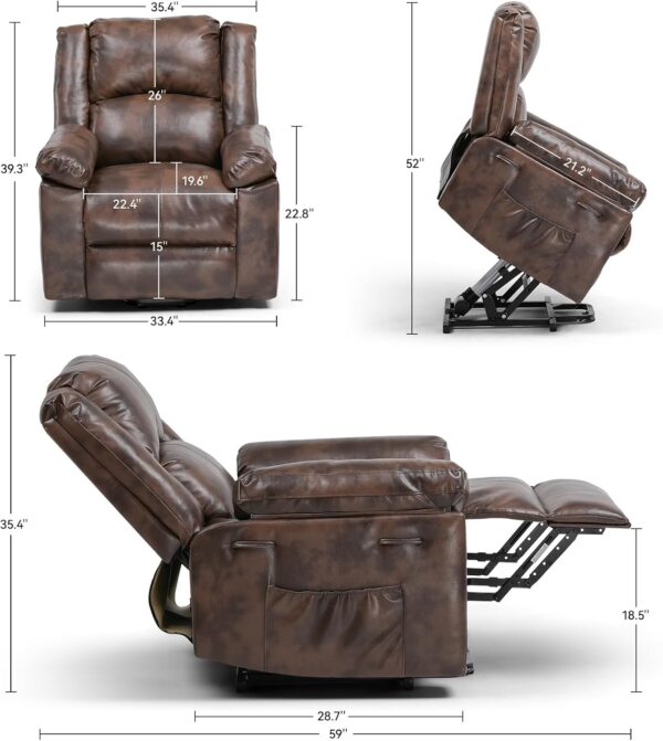 COMHOMA Power Lift Recliner for Elderly, Lift Chair with Heat and Massage，PU Recliner Sofa with Timing Function 2 Side Pockets and Infinite Position for Living Room, Brown - Image 2