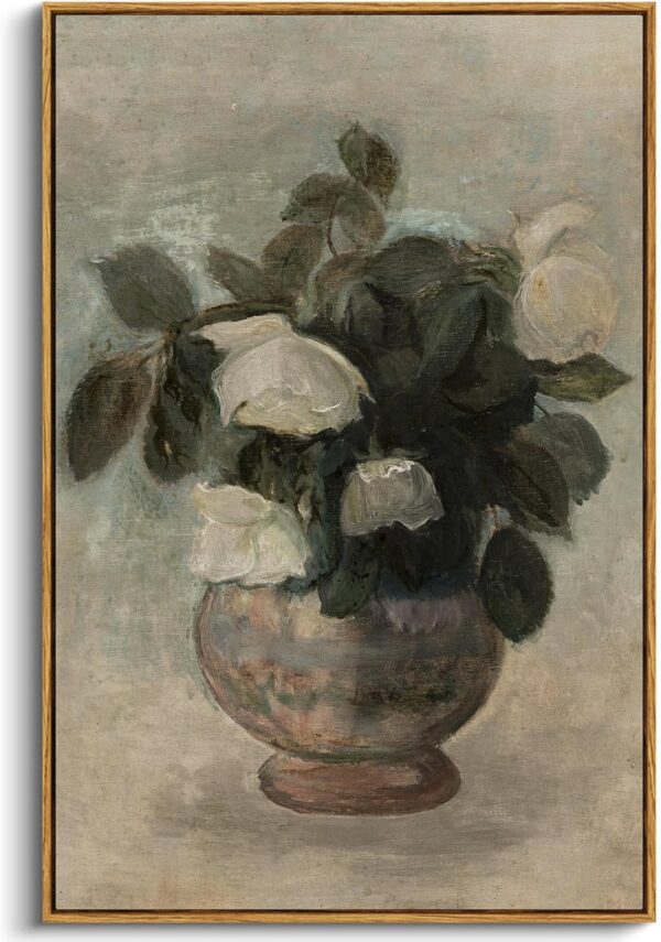 InSimSea Framed Canvas Prints Art Vintage Decor, Flowers in Vase Paintings Wall Art, Large Floral Pictures Wall Hanging Decor for Bedroom Bathroom, Office Living Room Wall Decoration, 24"x36"