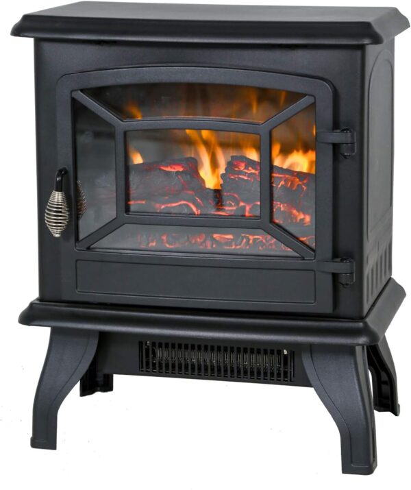 BMS 20" Electric Fireplace Heater Portable Indoor Electric Stove Heater with Freestanding 3D Flame Effect 1400W CSA Approved Safety for Home,Office,Bedroom,Living Room,Basement, Black