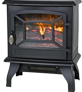 BMS 20" Electric Fireplace Heater Portable Indoor Electric Stove Heater with Freestanding 3D Flame Effect 1400W CSA Approved Safety for Home,Office,Bedroom,Living Room,Basement, Black