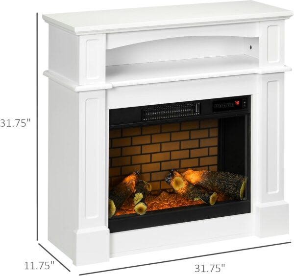 HOMCOM 31.75" W x 31" H Electric Fireplace Mantel TV Stand, Media Console Center Cabinet with a Shelf, White - Image 5